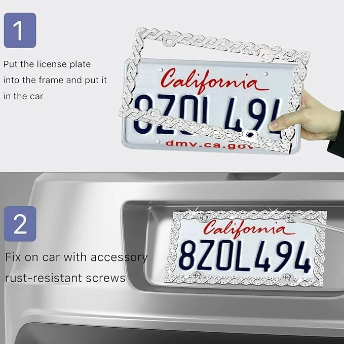Braid Bling Crystals Car License Plate Frames