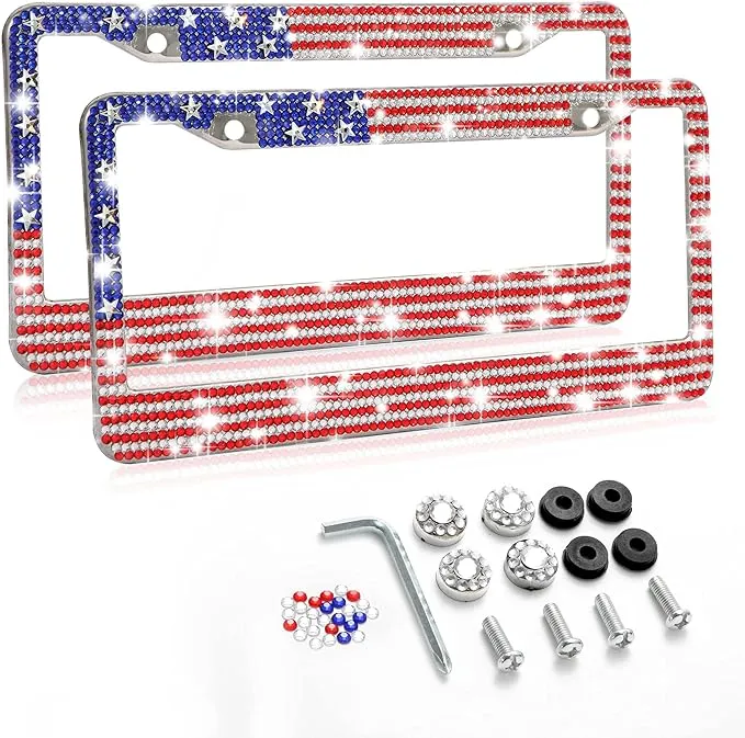 Flag Rhinestone License Plate Frame