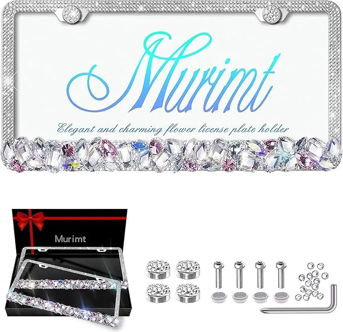 Rhinestone Bling White License Plate Frames