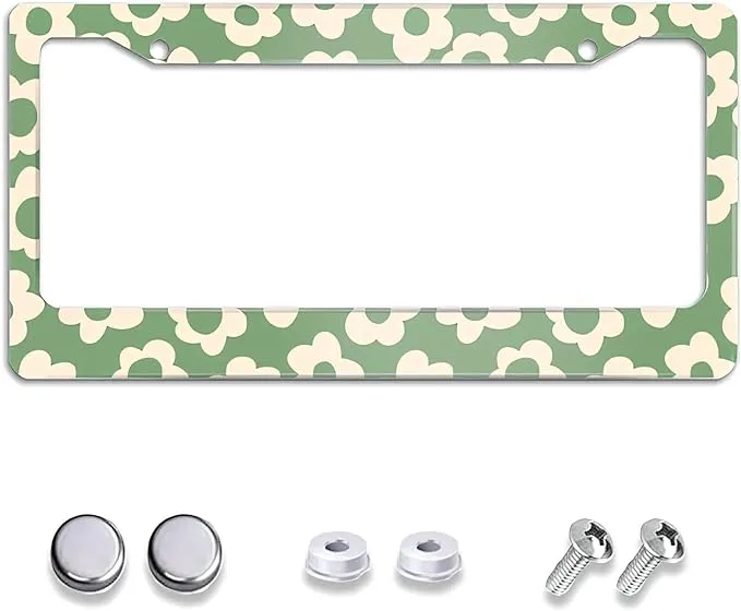 Vintage Groovy Flowers License Plate Frames
